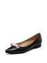 Black Leather Daily Bowknot Flats
