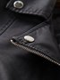 Black Long Sleeve Pockets Zipper Plain Biker Jacket