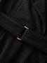Cotton-blend 3/4 Sleeve Plain Buttoned Elegant Wrap Dress