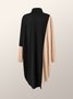 Casual Long Sleeve Turtleneck Color Block Midi Dress