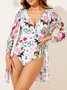 Vacation Floral Printing V Neck One Piece Swimsuit