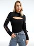 Stylewe Plain Cut-Outs Stand Collar Urban  Long Sleeve T-Shirt