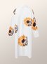 Shirt Collar Loose Casual Floral Long Sleeve Midi Dress