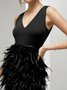 Crew Neck Feather-Trimmed Elegant Party Dress