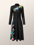 Long Sleeve Regular Fit Floral Elegant Dress