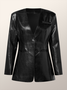  Urban V Neck Faux Leather Coat With Pockets