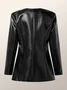  Urban V Neck Faux Leather Coat With Pockets