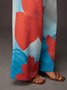 Casual Denim Print Graphic Printing Floral Wide Leg Pants