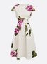Elegant Floral Printing Crew Neck Midi Dress