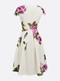 Elegant Floral Printing Crew Neck Midi Dress