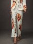 Elegant Luxury Satin Floral Straight-Leg Pants 