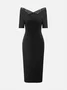 Elegant Plain Mesh Split Joint Cold Shoulder Knee Length Dress
