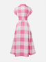 Casual Plaid Printing Raglan Sleeve Shirt Collar Midi Dress With Belt