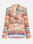  Urban Pastel Plaid Buttoned  Lapel Collar Blazer