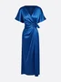 Elegant Plain Raglan Sleeve Ruched V Neck Maxi Dress