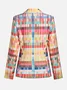  Urban Pastel Plaid Buttoned  Lapel Collar Blazer