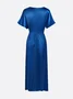 Elegant Plain Raglan Sleeve Ruched V Neck Maxi Dress