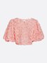 Urban Plain 3D Floral Crew Neck Puff Sleeve Blouse