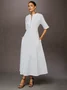 Cotton Urban Plain Raglan Sleeve V Neck Maxi Dress