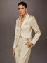 Elegant Satin Plain Lapel Collar Blazer No Scarf