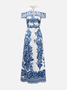 Elegant Color Block Printing Maxi Dress