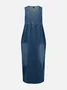 Casual Plain Distressing U-Neck Denim Maxi Dress