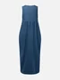 Casual Plain Distressing U-Neck Denim Maxi Dress