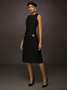 Elegant Tweed Crew Neck Midi Dress with Decorative Buttons