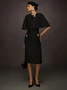 Elegant Tweed Crew Neck Midi Dress with Decorative Buttons