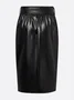 Urban Plain Knee Length Faux Leather Skirt With Belt