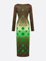 Elegant Polka Dots Printing Boat Neck Maxi Dress