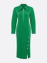 Urban Plain Side-Slit Shirt Collar Midi Dress