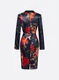 Elegant Floral Lapel Collar Knee Length Dress