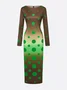 Elegant Polka Dots Printing Boat Neck Maxi Dress
