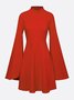 Elegant Plain Split Sleeves Irregular Craftsmanship Stand Collar Knee Length Dress