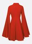 Elegant Plain Split Sleeves Irregular Craftsmanship Stand Collar Knee Length Dress