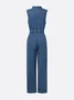 Urban Plain Zipper Denim Jumpsuit