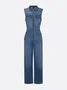 Urban Plain Zipper Denim Jumpsuit