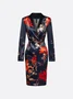 Elegant Floral Lapel Collar Knee Length Dress