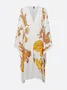 Vacation Split Sleeve Printing Floral Kimono