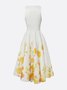 Elegant Floral Printing Crew Neck Knee Length Party Dress