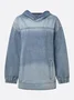 Casual Plain Distressing Hoodie Denim Top