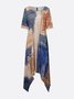 Casual Random Print Off  Asymmetrical  printing Maxi Dress