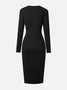 Urban Plain Zipper Crew Neck Sweater Midi Dress