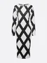 Urban Plaid Printing Crew Neck Midi Dress
