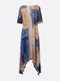 Casual Random Print Off  Asymmetrical  printing Maxi Dress