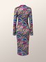High ElasticityTight  Stand Collar Long sleeve Geometric Elegant Dress