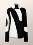 Micro-Elasticity Turtleneck Long sleeve Loose Color Block Sweater