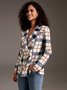 Work Plaid Lapel Collar Long Sleeve Double Breasted Blazer