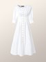 V Neck Plain Simple Short Sleeve Woven Dress